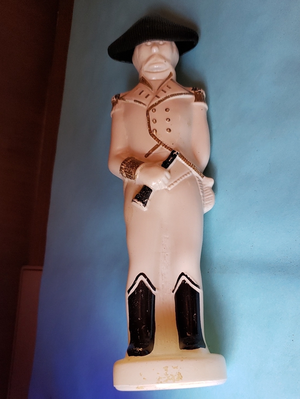Vintage White Ceramic Soldier Figurine with Black Accents